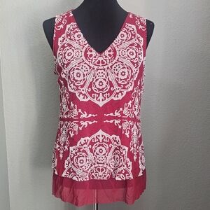 INC International Concepts Red and White Sleeveless Nylon Blouse Large